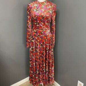 FREE PEOPLE Heartland Floral Heavy Crushed Velvet Open Back Long Sleeve Maxi SP
